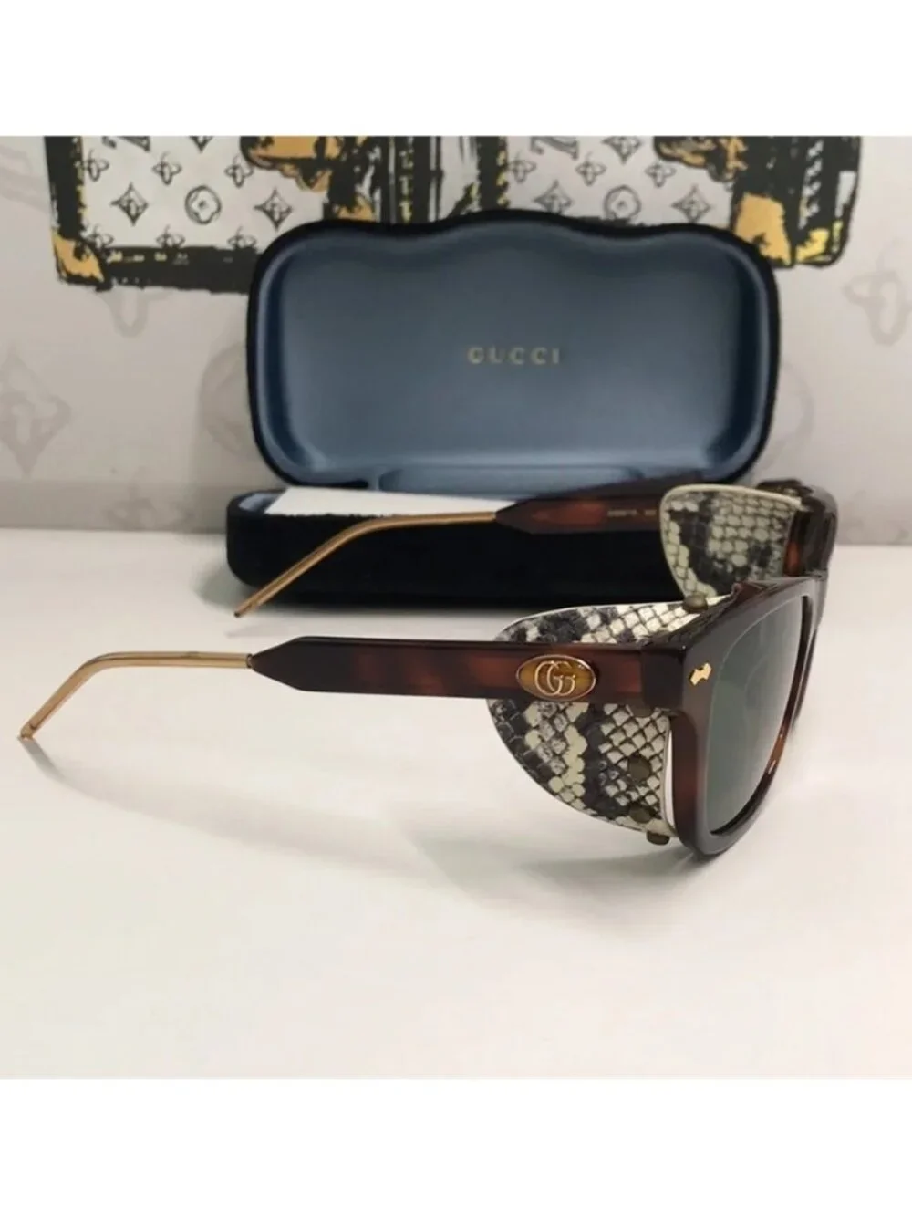 New Authentic Gucci  GG0671s 002 Tortoiseshell Sunglasses with Green Lenses